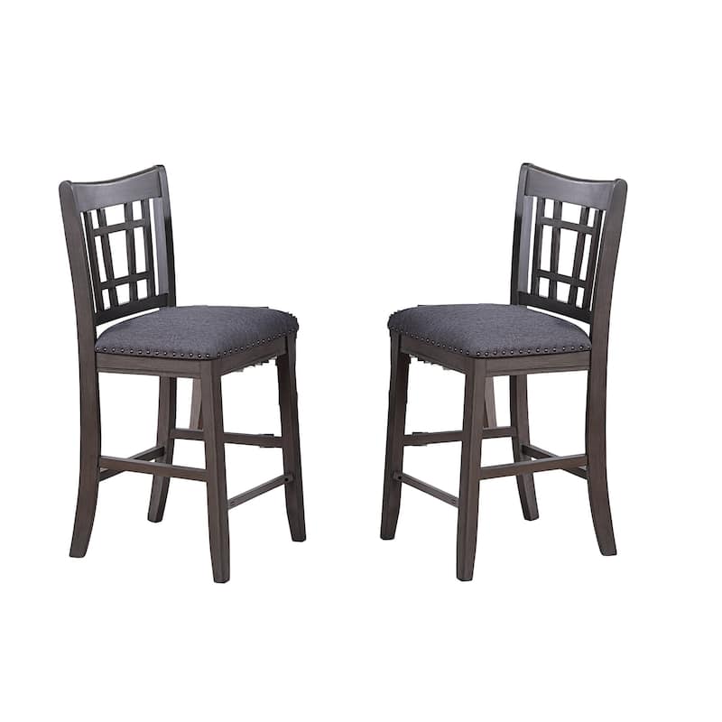 Set of 2pc High Chairs Dining Room Furniture Gray Solid wood Counter Height Chairs Upholstered Cushioned Open Square Design Back