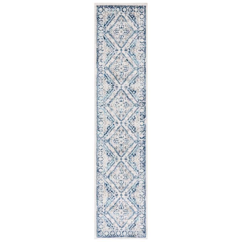 SAFAVIEH Tulum Neelima Bohemian & Eclectic Rug - 2' x 9' Runner - Ivory/Blue