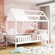 preview thumbnail 23 of 32, Twin Size House Bed, Wood Platform Bed Frame with Fence, Montessori Bed with Wood Slats Support for Kids Teens Girls Boys White - Twin
