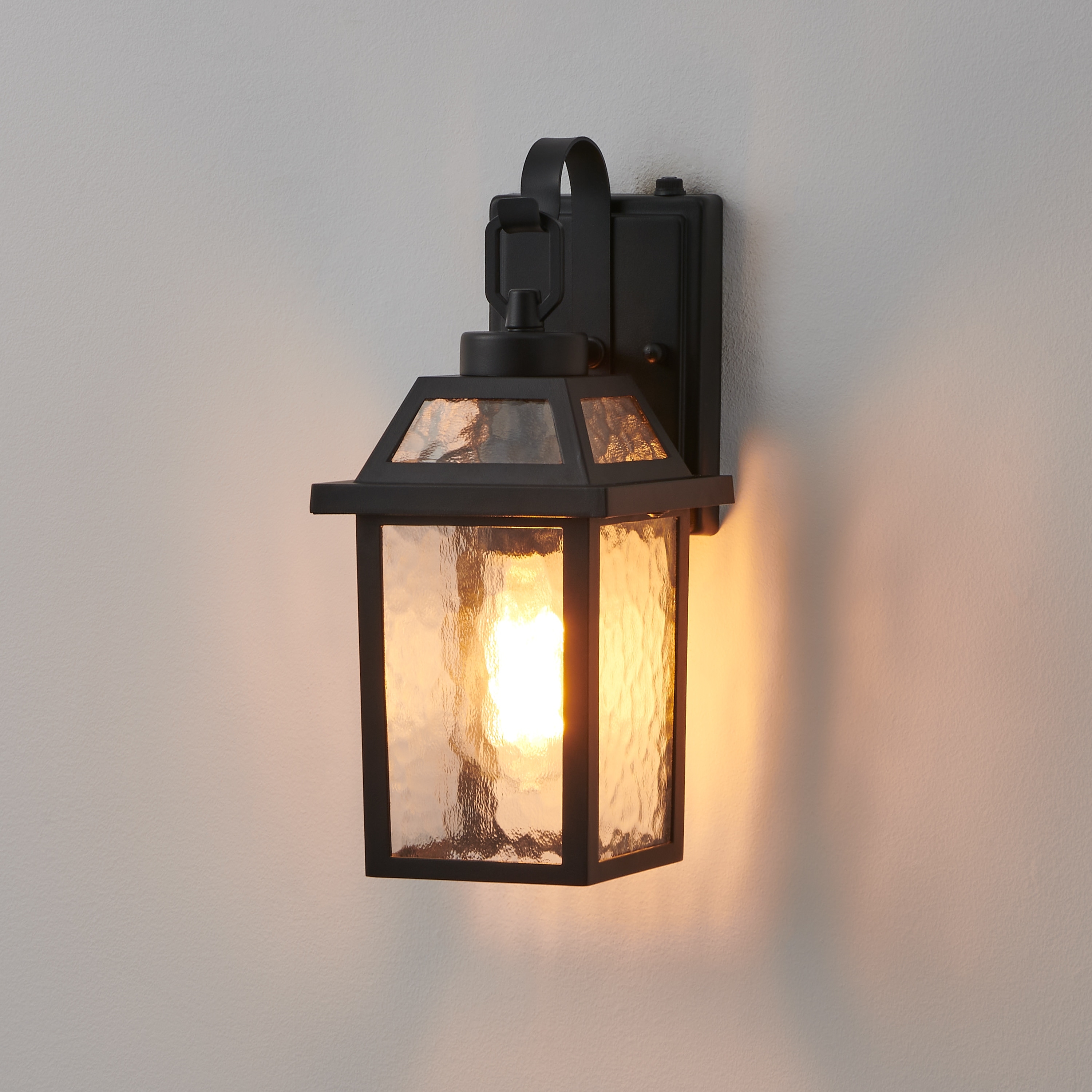 KAWOTI Outdoor Wall Lantern Sconces With Dusk to Dawn and Water Wave Glass Shade - W6" * H13.75" * E7"