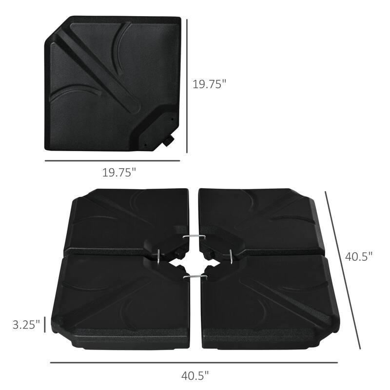 Outsunny 4 Piece Umbrella Base Stand Cantilever Offset Patio Umbrella Weight Plates w/ U-Locking - 40.5" L x 40.5" W x 3.25" H