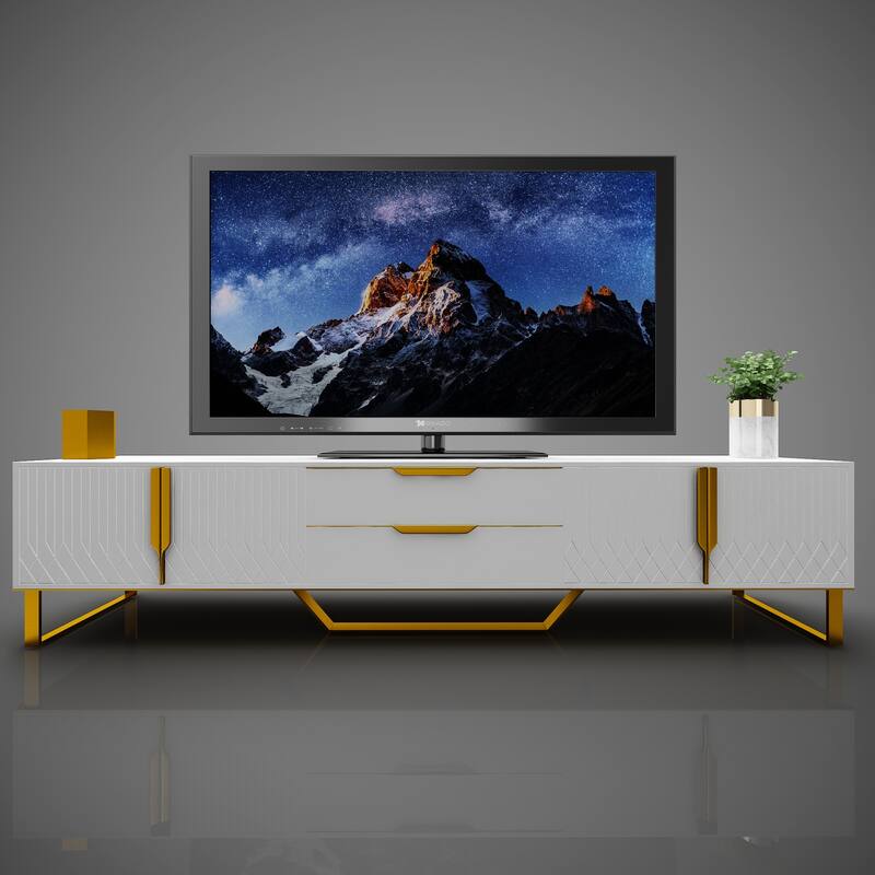 Modern 70.8" TV Console with Storage Cabinets and Metal Legs for Living Room for TVs Up to 70" - White