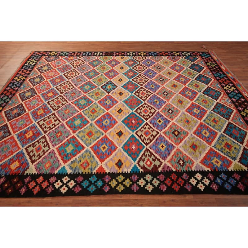 Reversible Kilim Oriental Area Rug Hand-Woven Wool Carpet - 8'0" x 9'10"