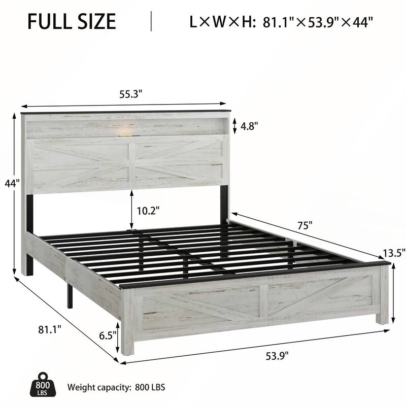 Bed with Wooden Headboard and hidden Storage Space