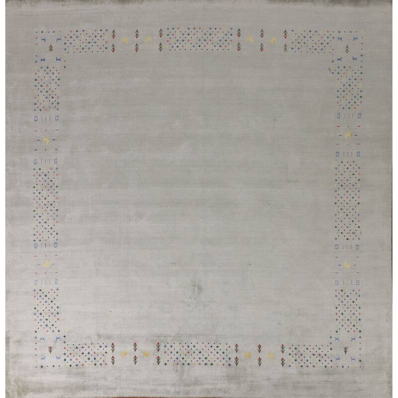 Green Gabbeh Oriental Square Area Square Rug Hand-Knotted Wool Carpet - 9'4" x 10'0"