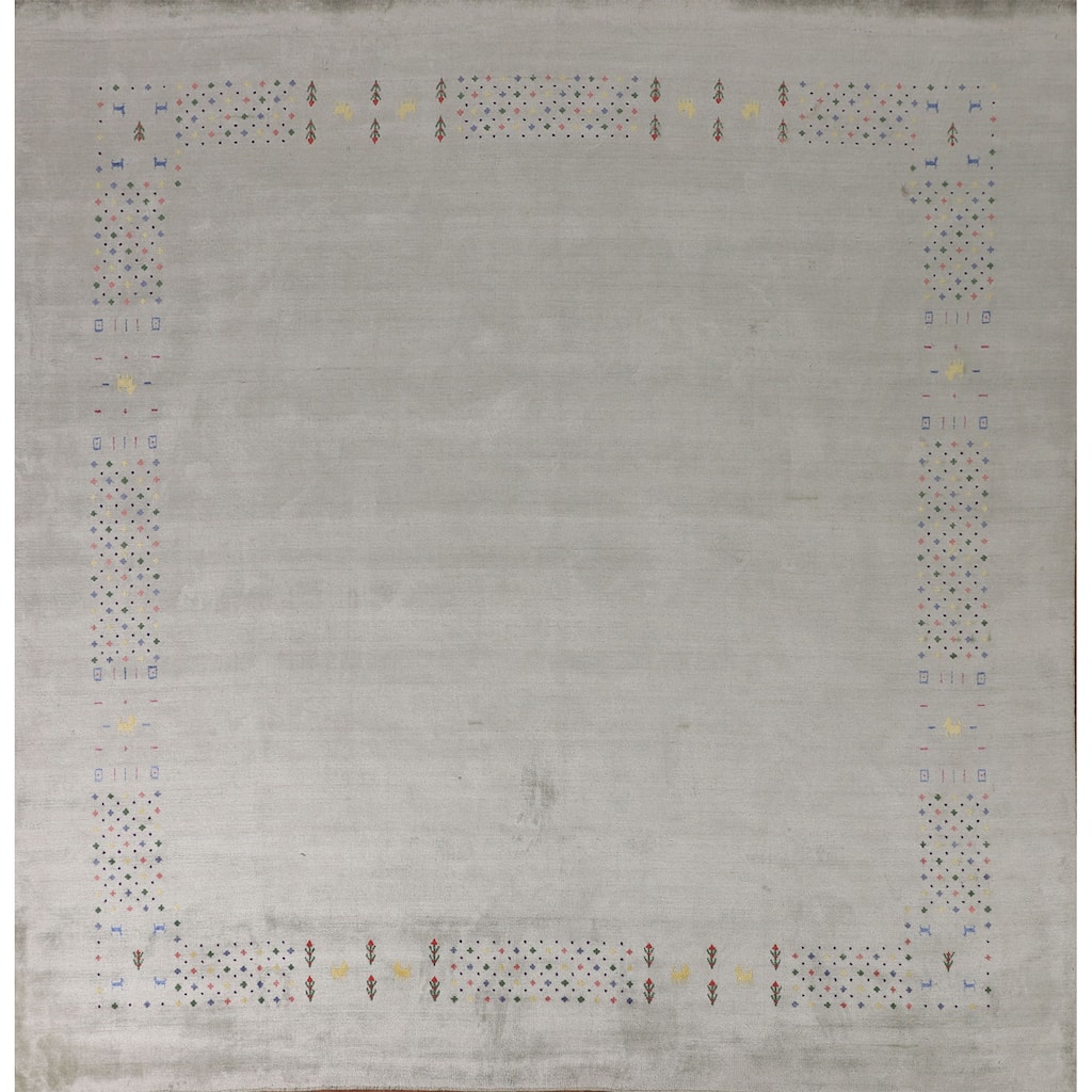 Green Gabbeh Oriental Square Area Square Rug Hand-Knotted Wool Carpet - 9'4" x 10'0"