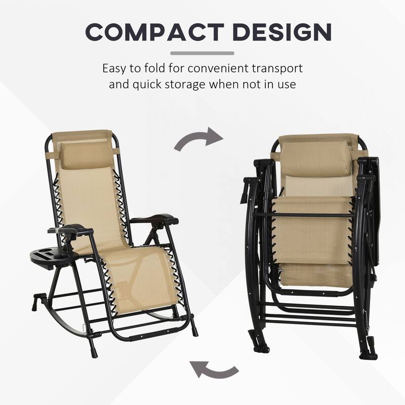 2 Pieces Folding Chaise Lounge Chair with Cup Holder Tray & Footrest, Outdoor Water-proof Reclining Rocking Chair