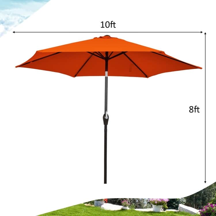 10FT Patio Umbrella 6 Ribs Market Steel Tilt with Crank Outdoor Garden without Weight Base