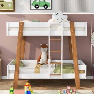 Rustic Twin Size Wood Bunk Bed with Built-in Ladder and 4 Wood Color ...