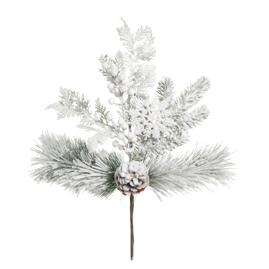 Transpac Artificial 18 in. White Christmas Frosted Evergreen Pick