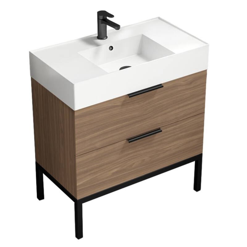 Nameeks Derin-3217 Derin 32" Free Standing Single Basin Vanity Set - Walnut / Black - Anthracite Finish