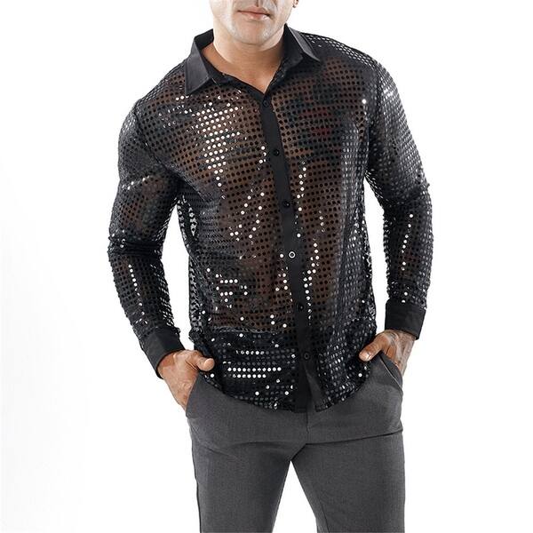 Shop Mens Hipster Gold Dress Shirts Slim Fit Long Sleeve Mesh
