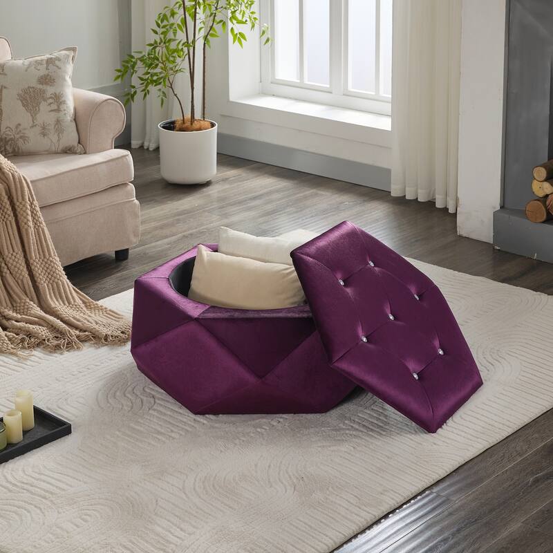Elegant Velvet Polygon Diamond Tufted Storage Ottoman for Living Room and Bedroom