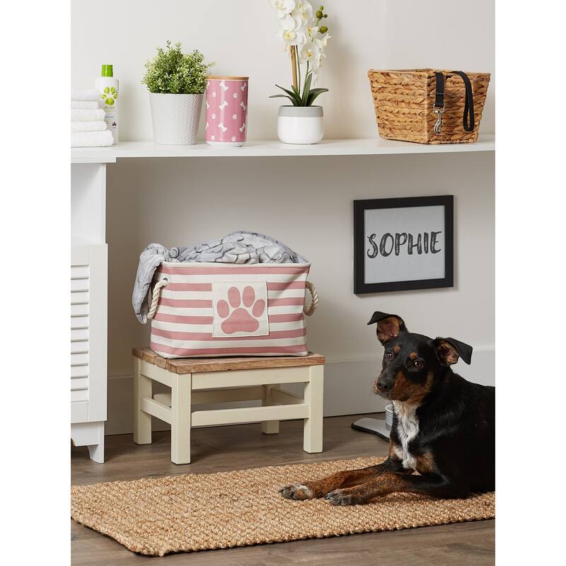 Bone Dry Polyester Pet Bin Stripe With Paw Patch Black Rectangle Large