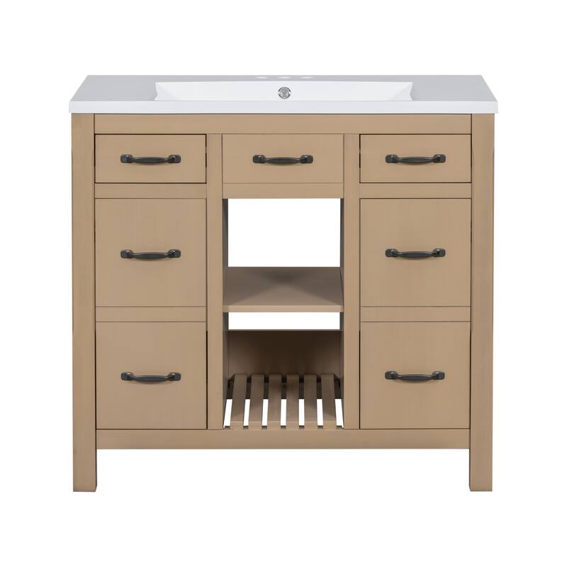 36" Solid Wood Frame Bathroom Cabinet
