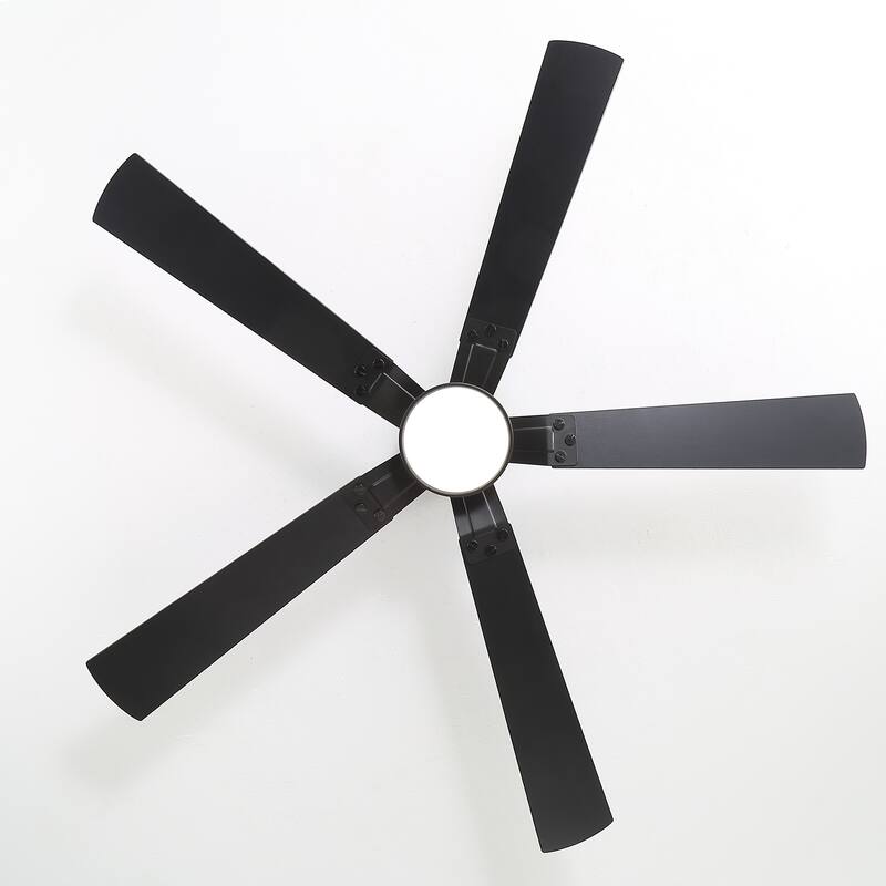 52-Inch Matte Black Flush Mount Ceiling Fan with RGB LED Light and Voice Control((5 Reversible Blades)
