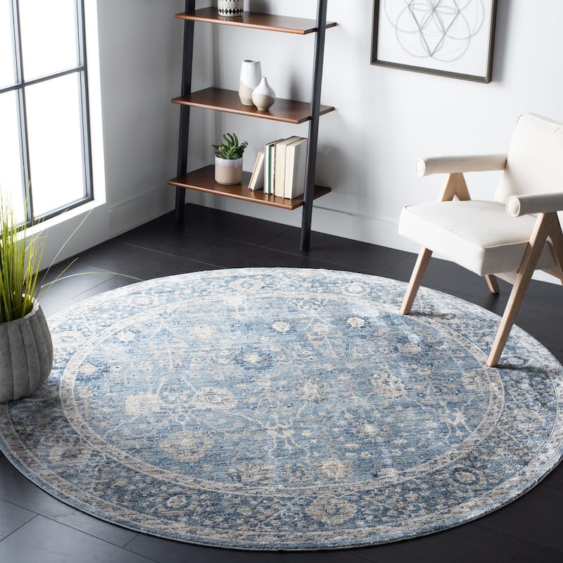 SAFAVIEH Dream Cavidan Vintage Abstract Viscose Rug - 6'7" Round - Grey/Turquoise