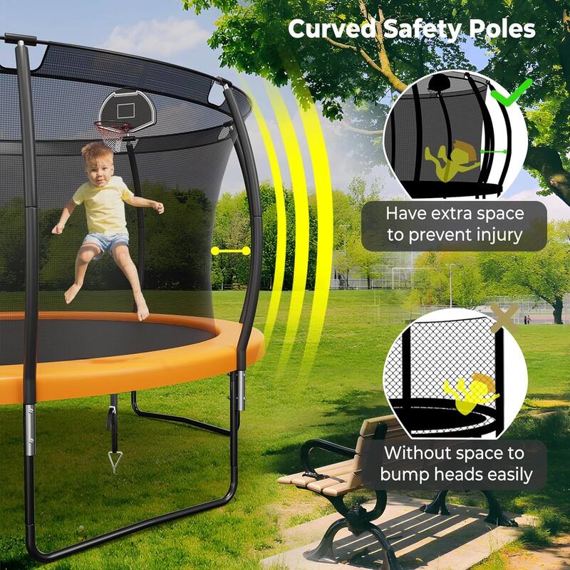 10FT/12FT Upgrade Outdoor Trampoline for Kids and Adults, Pumpkin Trampolines with Curved Poles