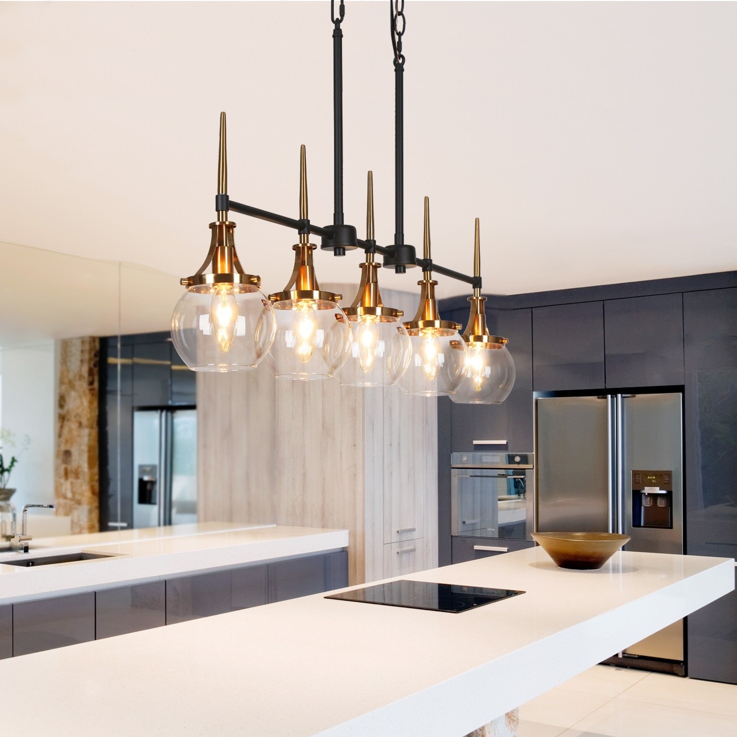 Modern 3-Light Linear Crystal Chandelier – Black & Gold Rectangular Pendant For Kitchen Island, Dining Room, Or Living Room