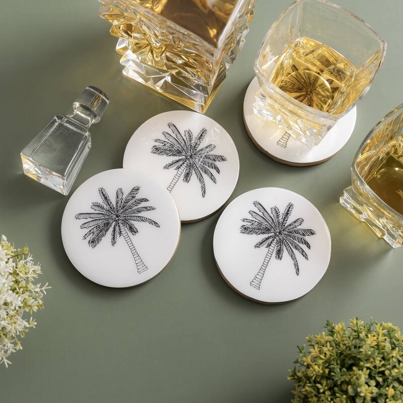 Mango Wood Coasters Set Of 4 w/Print
