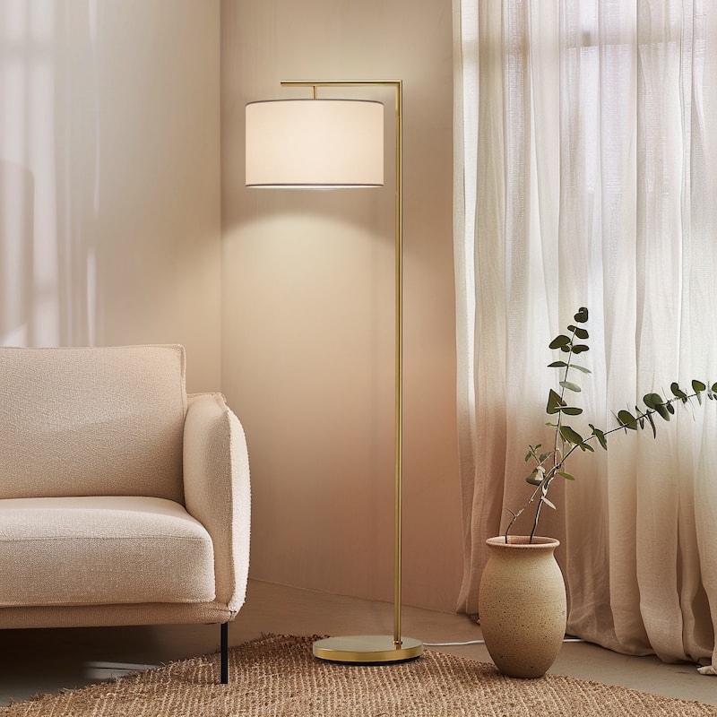 Brightech Montage Modern 60 in. Modern LED Super Bright Floor Lamp with White Fabric Drum Shade