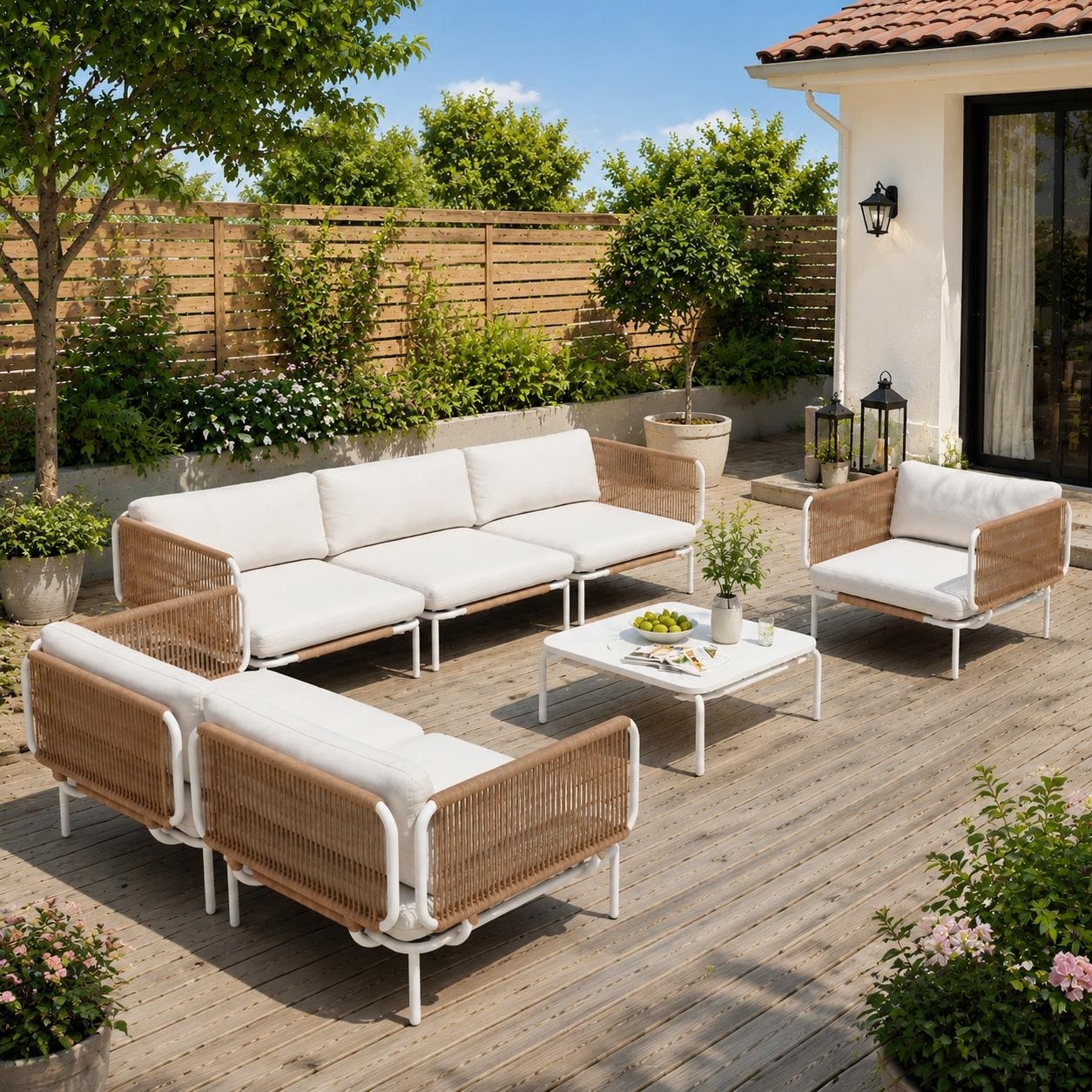Modular Outdoor Oversized Sectional Sofa Chair with Cushions PE Rattan Patio Conversation Set
