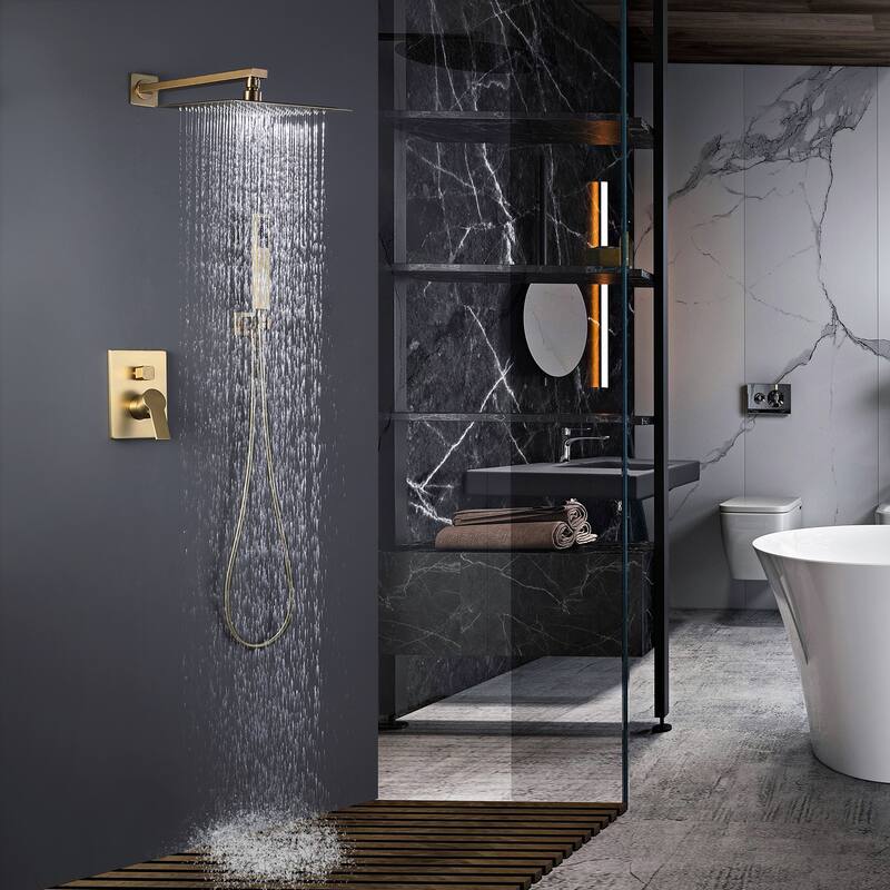 Luxury High-pressure Rain Shower Head Gold with Handheld Spray and Hose