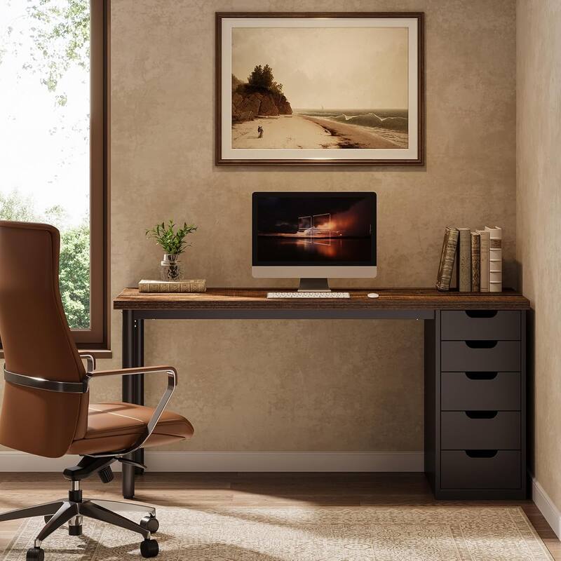 PC/Computer Desk with 5 Reversible Drawers, Home Office Desk with Storage, Laptop Desk Study Writing Table Workstation