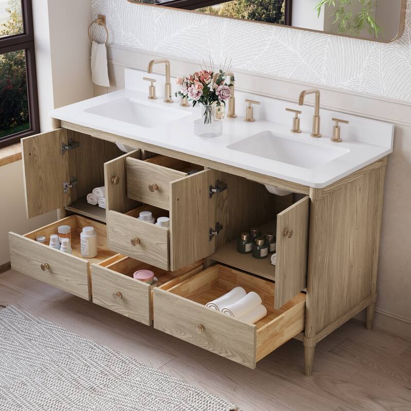 34''H Solid Wood Bathroom Vanity With Carrera White Quartz Top and Sink