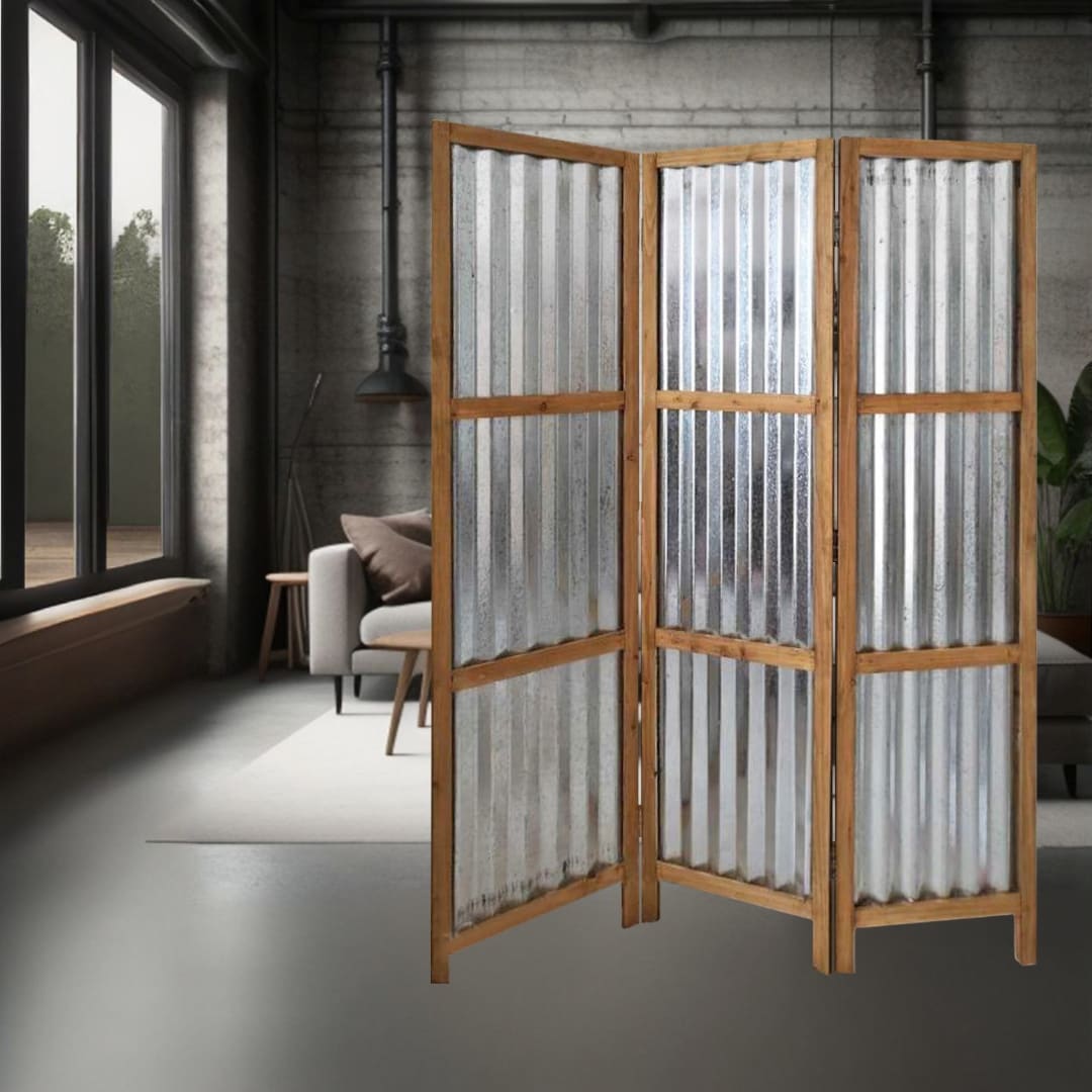 HomeRoots 72" Brown Folding Three Panel Screen Room Divider - 60' X '72' X '1