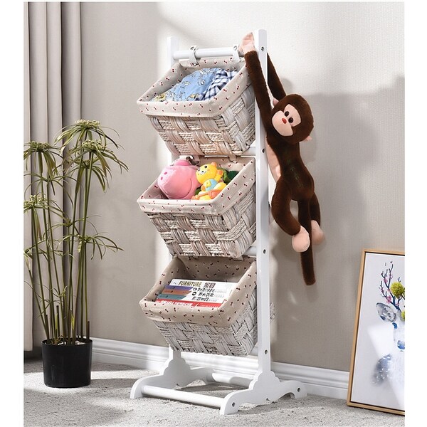Wooden Magazine Rack With 3 Baskets