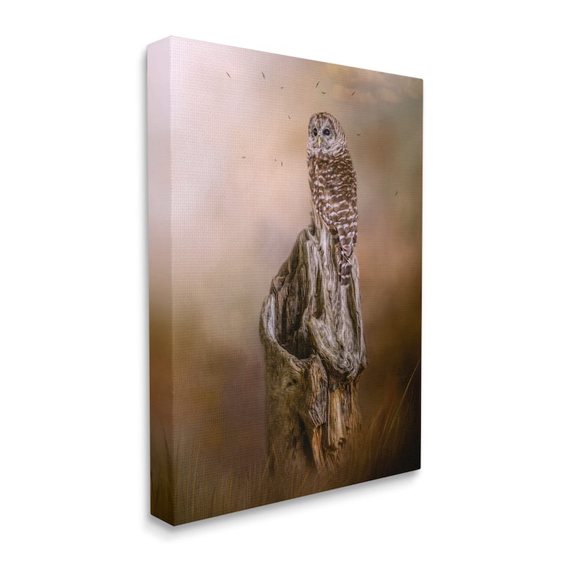 Stupell Industries Barred Owl Perched Tree Trunk Nature Canvas Wall Art ...