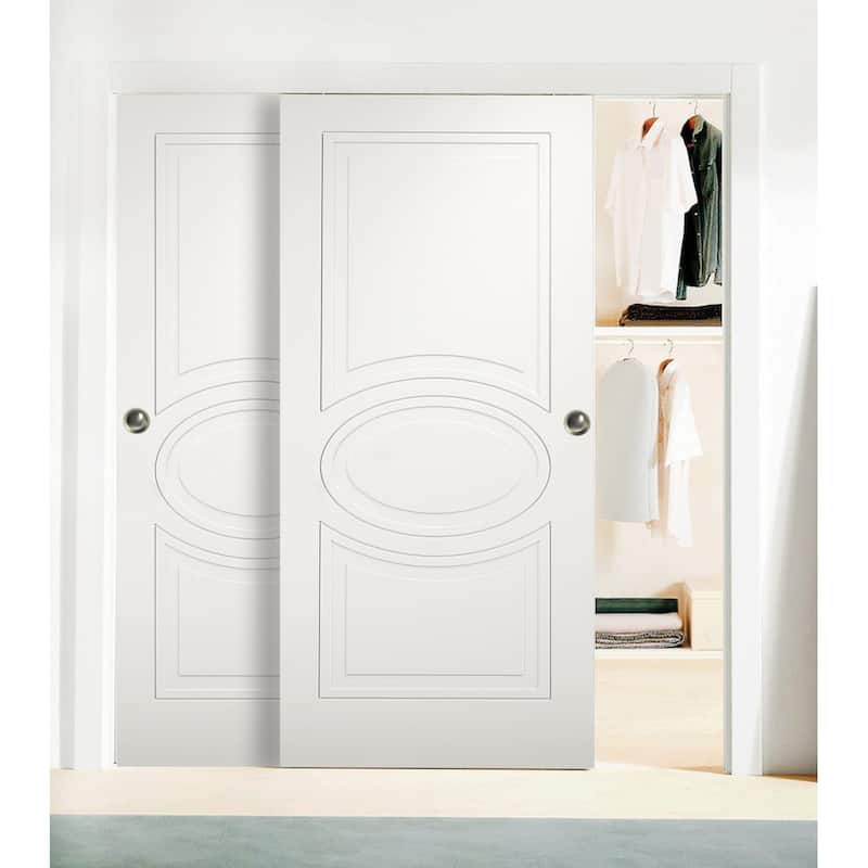 Sliding Closet Bypass Doors / Mela 7001 Matte White / Rails Hardware Set / Wood Solid Bedroom Wardrobe Doors