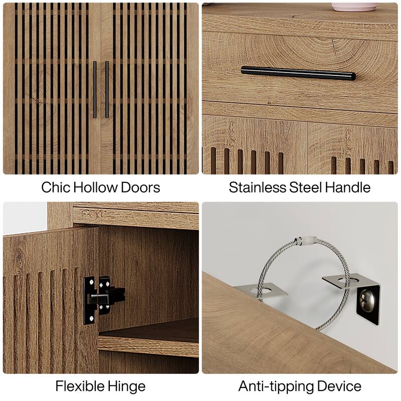 Shoe Cabinet with Louvered Doors & Drawer, Freestanding Wooden Shoe Rack for Entryway