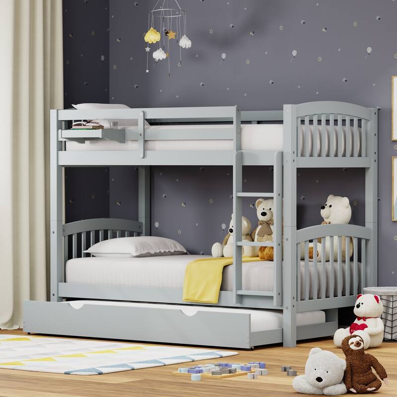 Arca Wood Twin Over Twin Bunk Bed, Hanging Nightstand, and Trundle