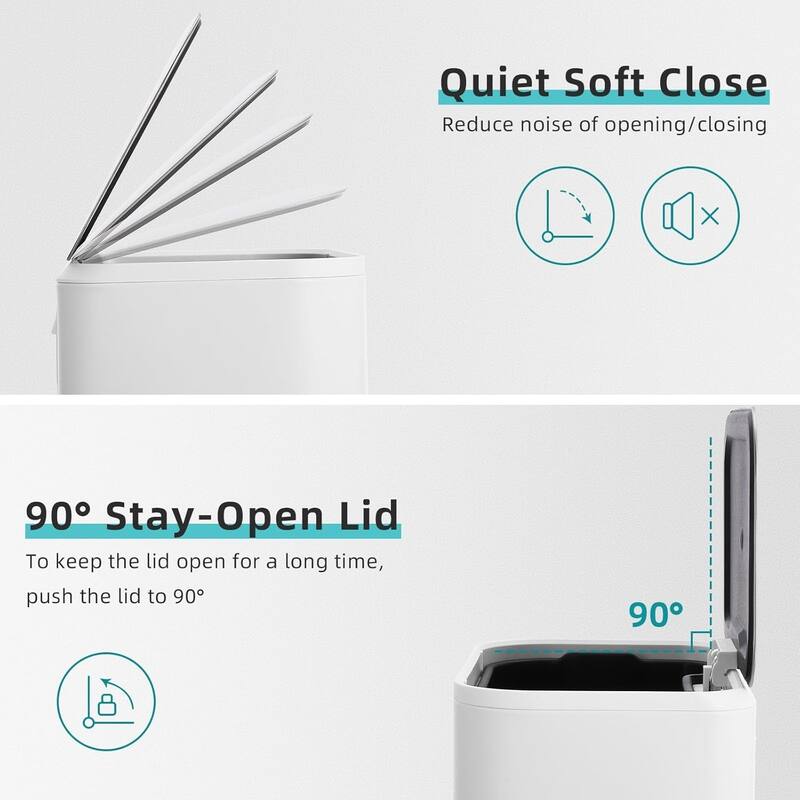 8 Gallon White Stainless Steel Step Trash Can Rectangular with Removable Inner Buck