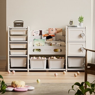 Kids Toy Storage Organizer 8 storage cabinet Removable Toy Bins, 4-Tier Book organizers Storage and 2 cabinet storage