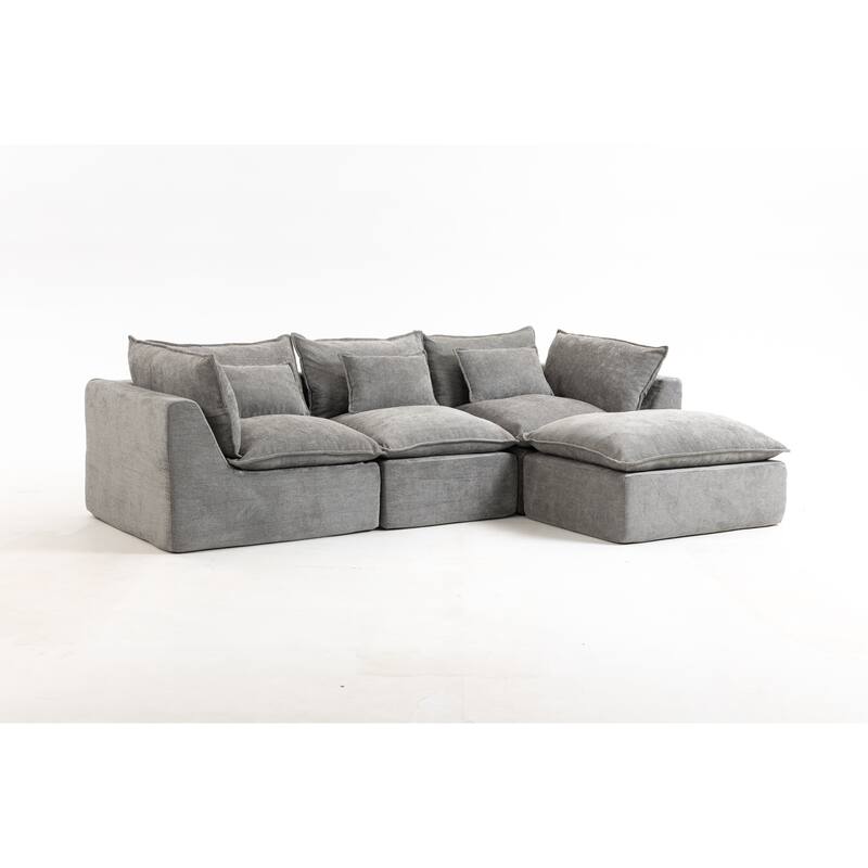 Oversized Modular Sectional Sofa, Comfy Velvet Deep Seat Cloud Couch, 3 Seat Sofa with Ottoman for Living Room, Apartment