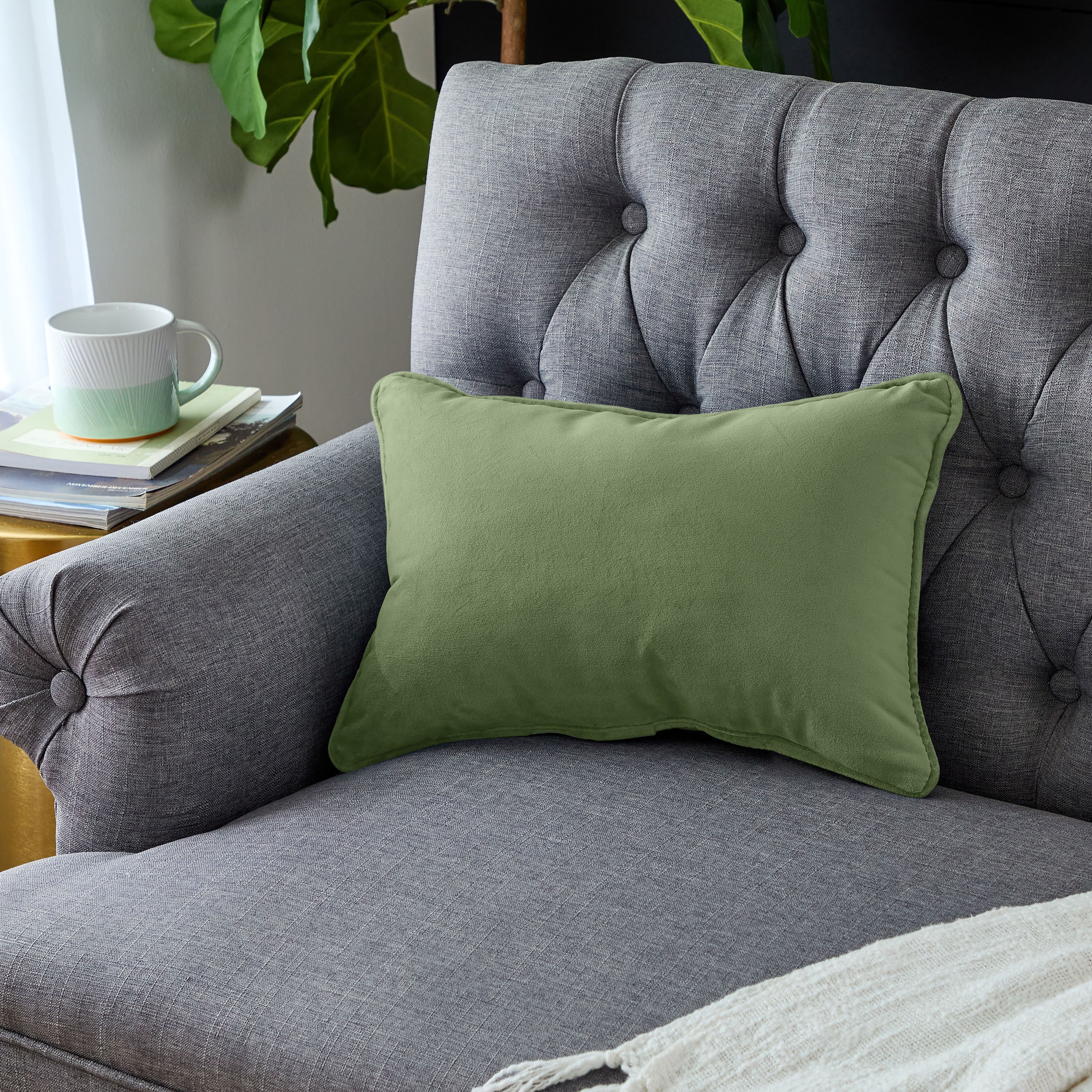 Sorra Home Solid Velvet Indoor Corded Pillow Single 12 in H x 24 in W x 6 in D Aloe