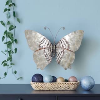 Eangee Handmade Butterfly Capiz Shell Wall Decor Silver With Rust Dashes, 18 x 1 x 13 in.