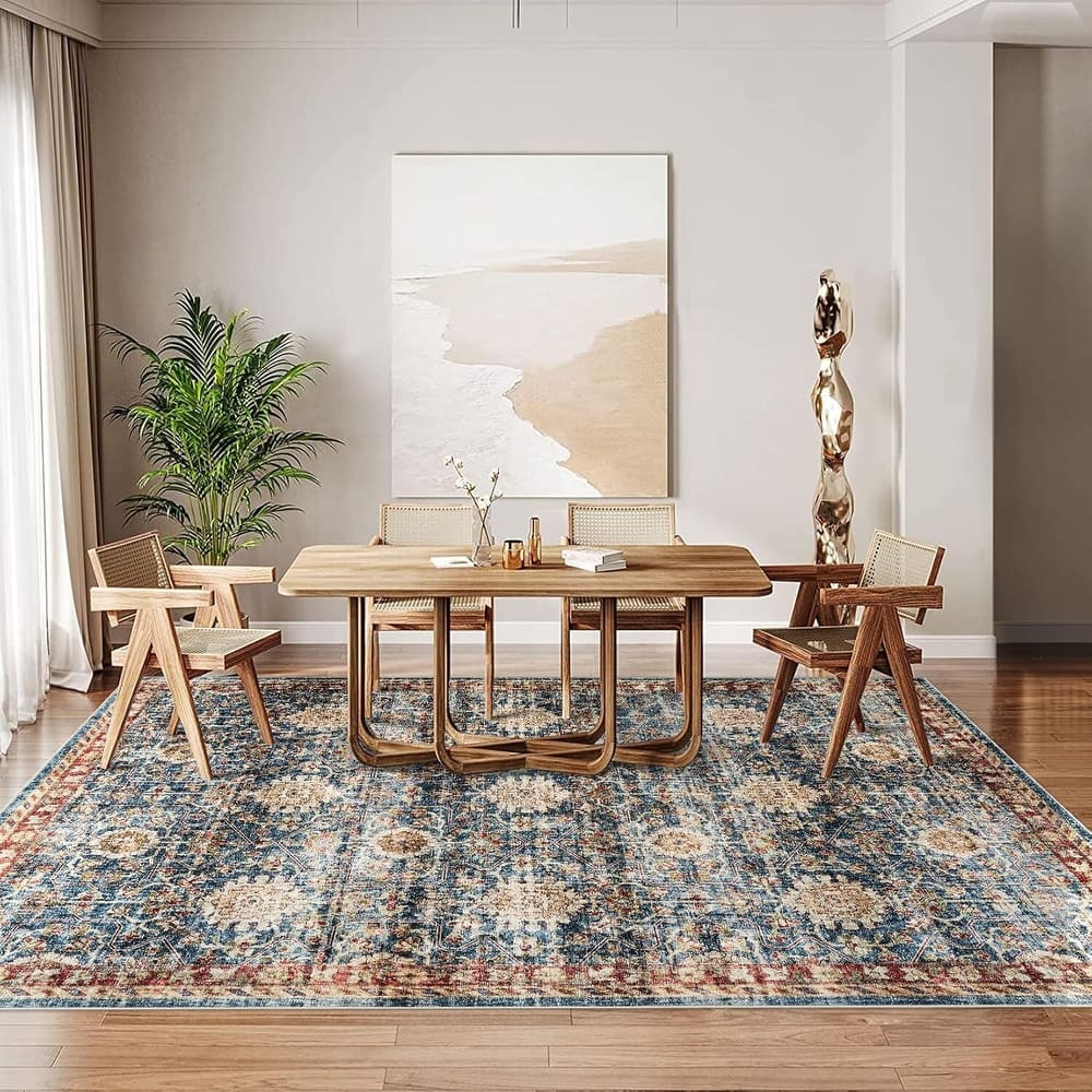 Vintage Boho Washbale Floor Cover Area Rug for Bedroom, Living Room, Dark Blue - 1'6" x 2'6"