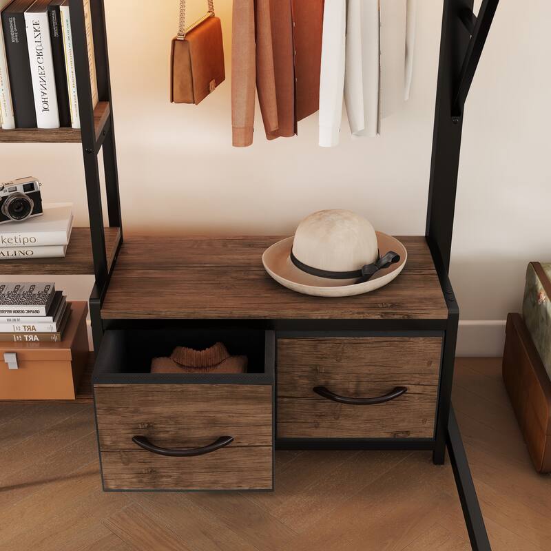 Queen/Full Loft Bed with Desk, Wardrobe & LED Lights for Teens