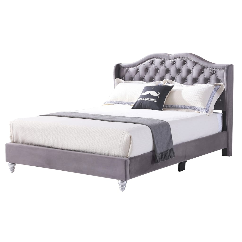 Queen Faux Jewel Tufted Panel Bed - 86" - Gray