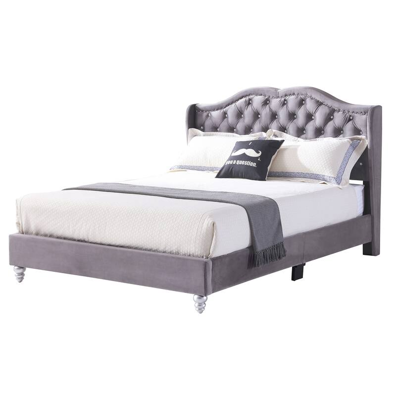 Queen Faux Jewel Tufted Panel Bed - 86" - Gray