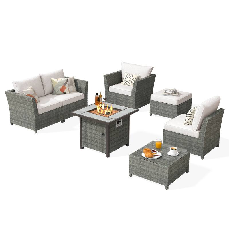 XIZZI 7-piece Patio Furniture Conversation Set with Fire Pit