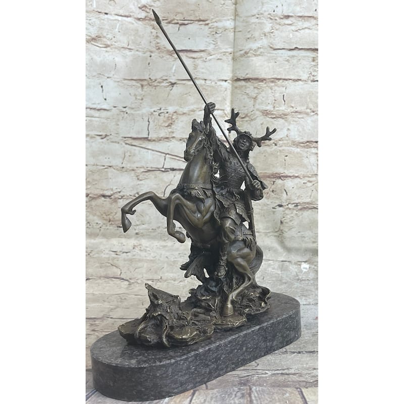 Japanese Samurai Warrior On Horseback Bronze Statue Sculpture Figure On Marble Base