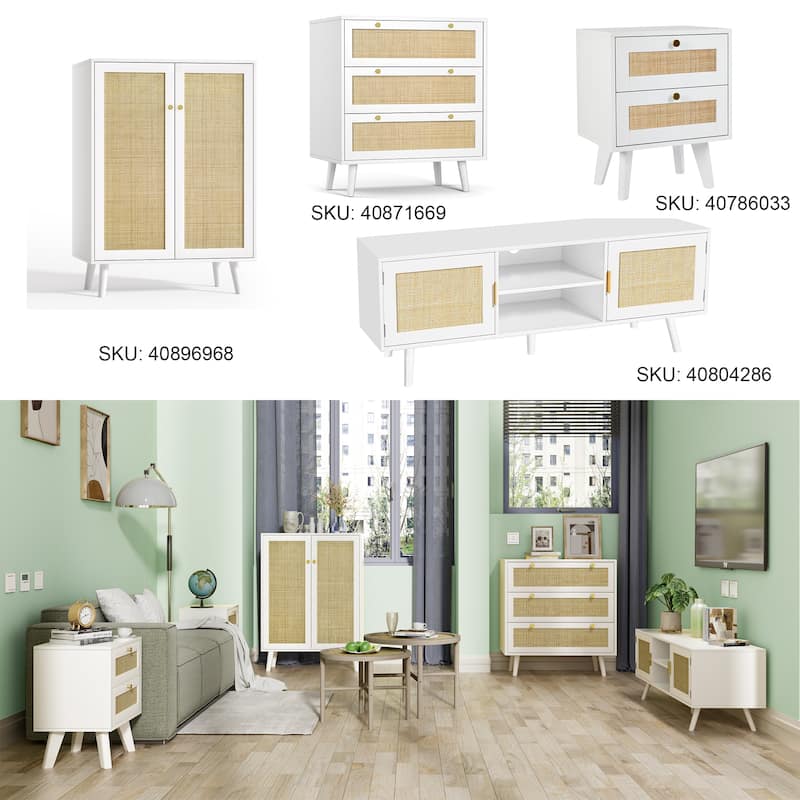 Anmytek Modern 2-Door Rattan Buffet Sideboard Kitchen Storage Cabinet for Living Room