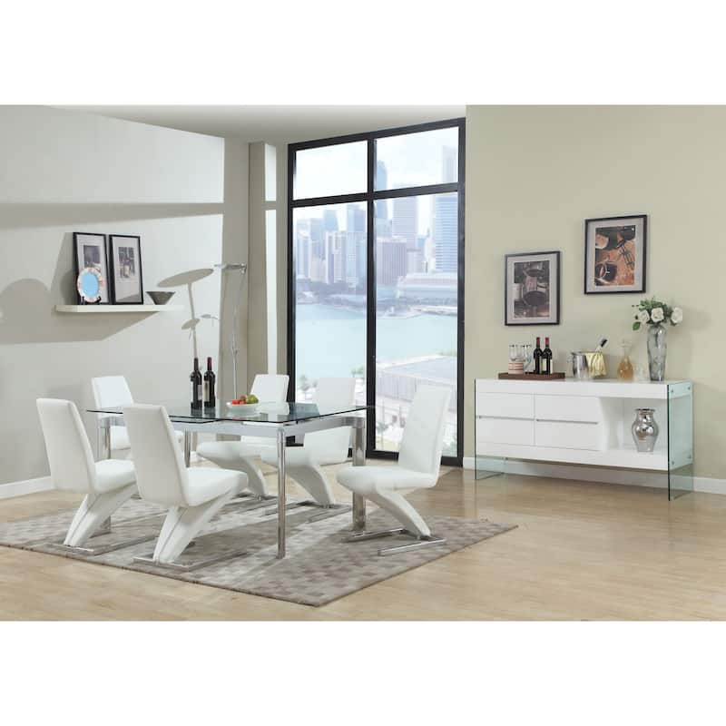 Somette Tatiana Starphire Glass Dining Table with Pop-Up Extension