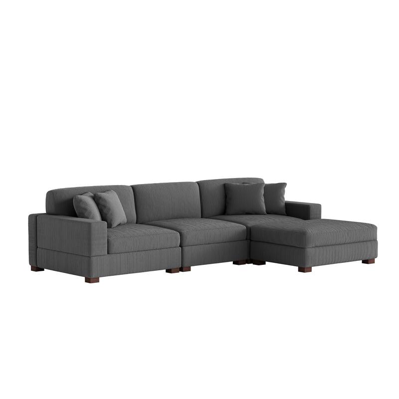 Ella 82" W/ 118" W Corduroy Modular Sectional Sofa with Ottoman