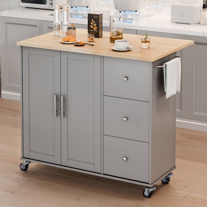 Futzca Storage Kitchen Island Cart - Grey/3 Drawers